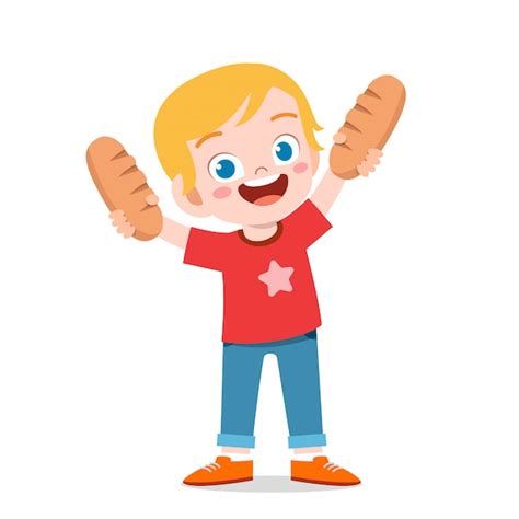 Premium Vector Happy Cute Kid Boy Holding Fresh Bread
