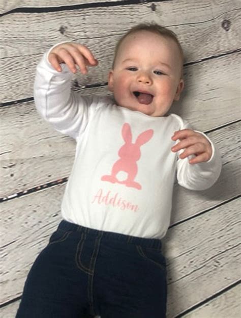 Personalised Bunny Baby Grow White Available In Short Or Long Etsy