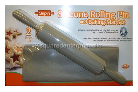 New Sealed Sil Pin Silicone Rolling Pin And Baking Mat Set 2 Piece Set