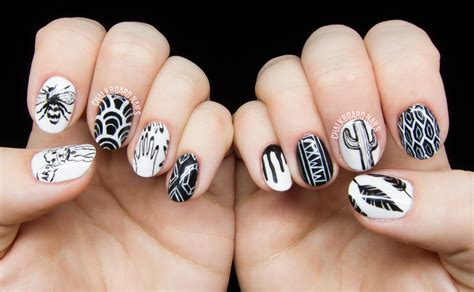 Personalized Black And White Freehand Nail Art Chalkboard Nails