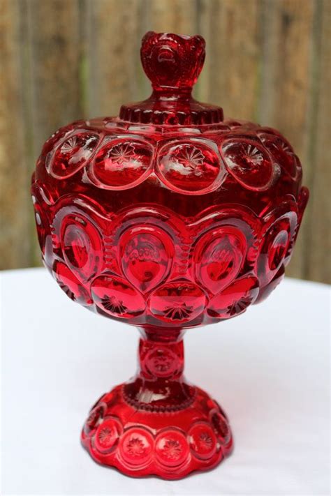 Vintage Le Smith Moon And Stars Ruby Amberina Glass Footed Compote With Lid 10 Inches Etsy
