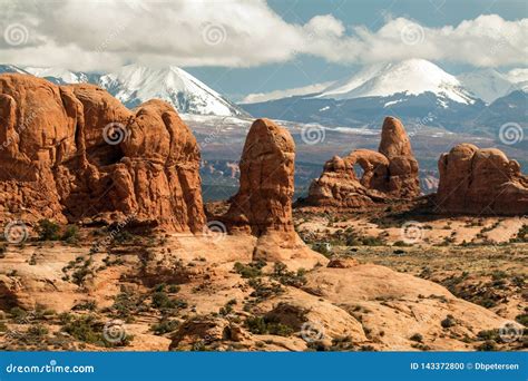 Rugged Rock Formations In Arches National Park Utah Stock Photo