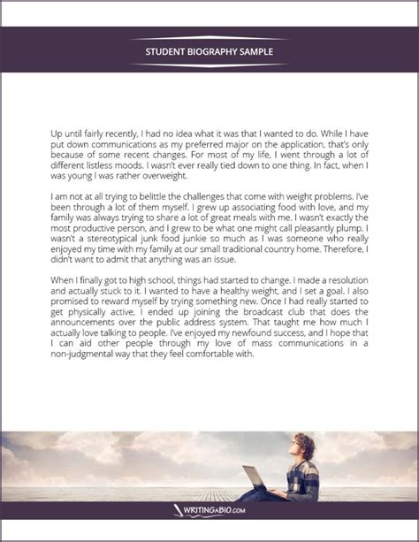 Student Biography Example Biography Template Artist Bio Example