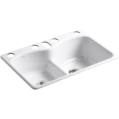 Single bowl kitchen sink in white with simplice faucet #kitchensinkundermount. KOHLER Langlade Smart Divide Undermount Cast-Iron 33 in. 6 ...