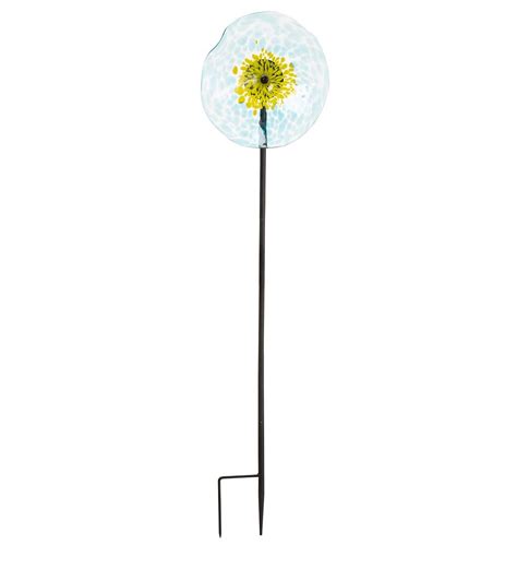 6 Handcrafted Blown Glass Flower With Metal Garden Stake Yellow