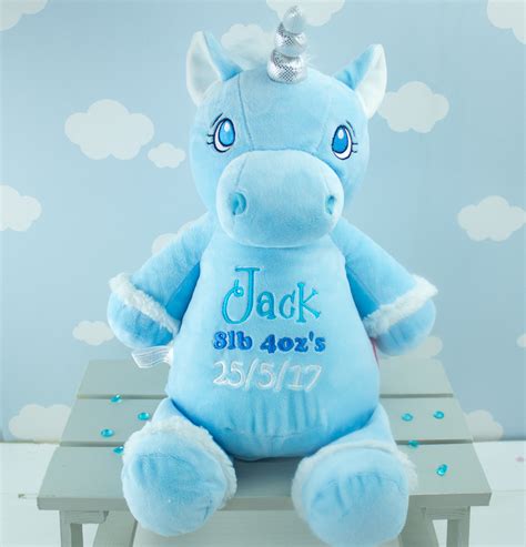 Personalised Blue Unicorn Soft Toy Heavensent Baby Ts