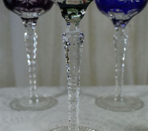 Set Of 4 Jewel Colored Crystal Cut To Clear Wine Glasses Ajka Marsala From Sleepyhollowvintage