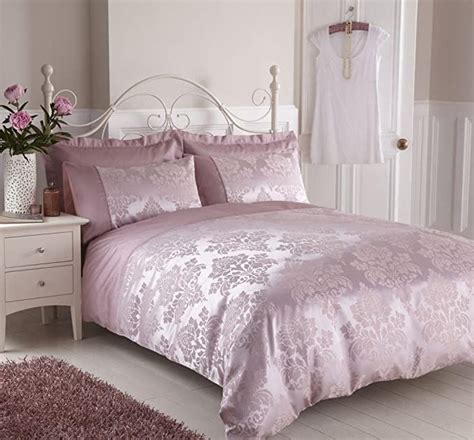 Luxury Faux Silk Jacquard Floral Damask Bedding Duvet Quilt Cover Rose Pink Double Size