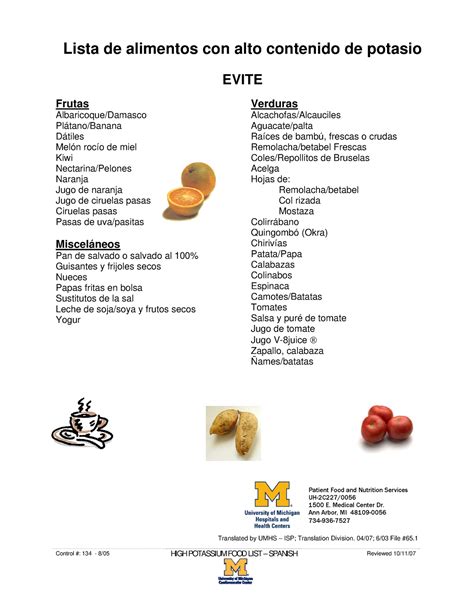 High Potassium Food List Spanish Lista De Alimentos Con Alto