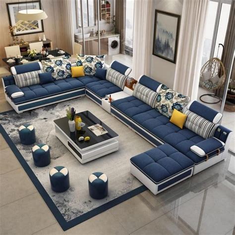 Luxury Modern U Shaped Sectional Fabric Sofa Set With Ottoman My