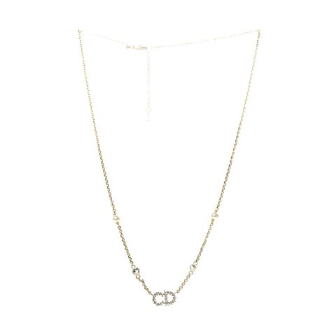Christian Dior Crystal Pearl Clair D Lune Necklace Gold 480969