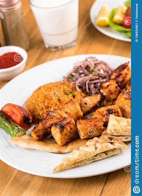 Traditional Turkish Grilled Chicken Shish Kebab With Vegetables Grilled