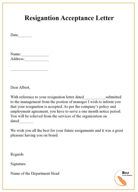 9 Resignation Acceptance Letter Template Examples With Certificate Of
