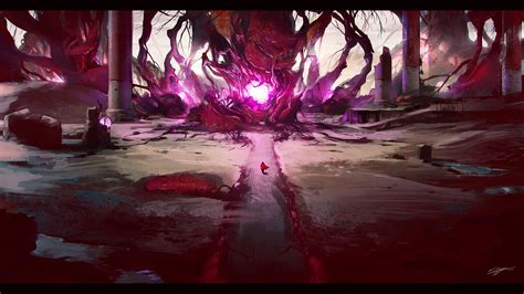 2958769 Fantasy Art Purple Forest Ruins Magic Wallpaper