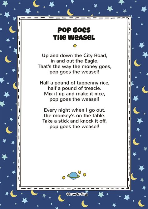 Pop Goes The Weasel Kids Video Song With Free Lyrics And Activities