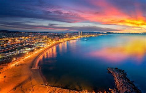 Wallpaper The Sky Sunset The City Panorama Spain Barcelona Images