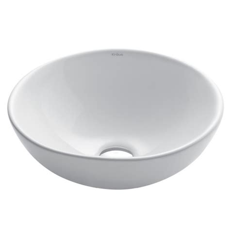 Kraus Elavo Round Vessel White Porcelain Ceramic Bathroom Sink 16 Inch