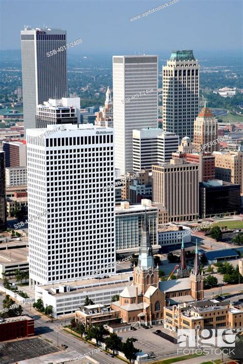 Aerial Of Downtown Tulsa Oklahoma Skyline From The Southeast Side Of