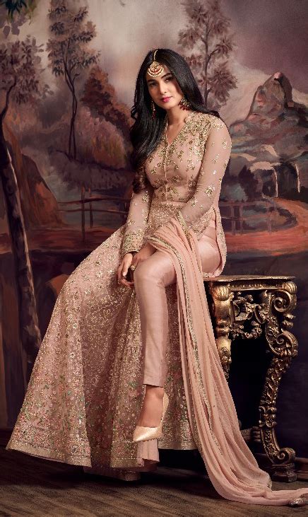 Pastel Peach Designer Embroidered Net Anarkali Suit Bridal Anarkali