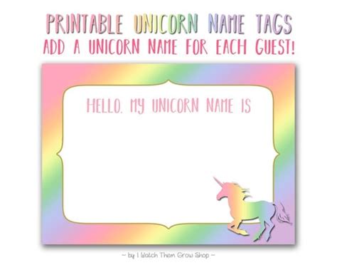Rainbow Unicorn Name Tags Printable Rainbow Unicorn Name Stickers