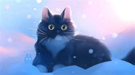 Cat Fantasy Apofiss Pink Pisici Winter Blue Iarna Snow Hd