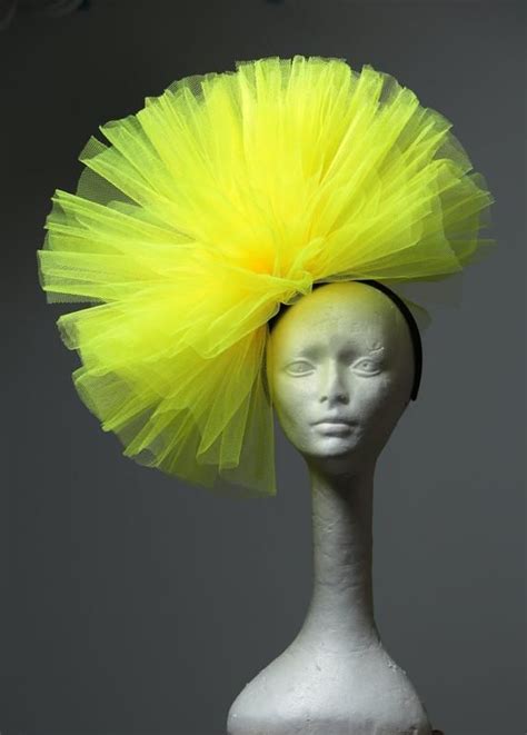 large bright yellow tulle fascinator hat black headband and etsy uk fascinator hats wedding