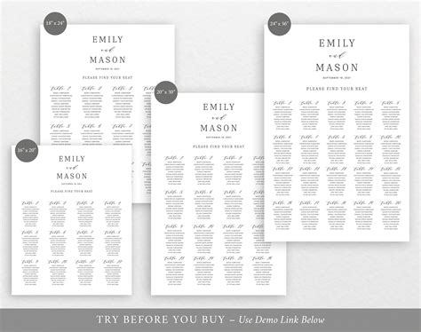 Seating Plan Template Fully Editable Instant Download Elegant Try