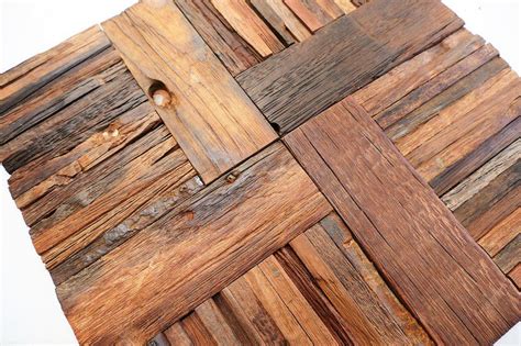 Reclaimed Wood Wall Tiles Wood Mosaic Wall Covering
