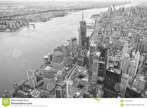 Aerial View Of Manhattan Skyline At Sunset New York City Stock Image