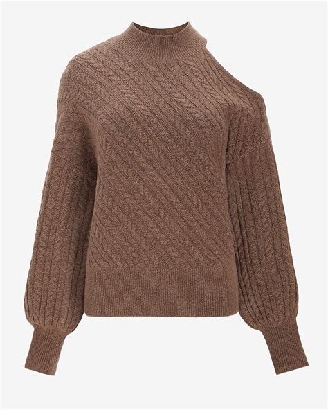 Express Cable Knit Cutout Mock Neck Sweater In Light Mocha Express