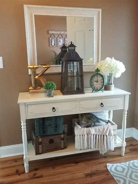Entryway Table Decor With Crate Pillow Chest Lantern Foyer