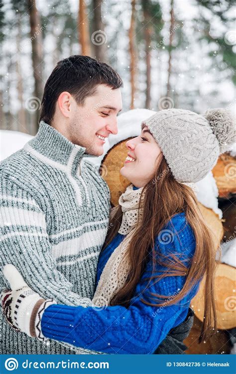 Outdoor Portrait Of Young Sensual Couple In Cold Winter