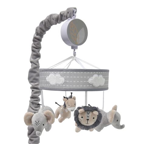 Lambs And Ivy Jungle Safari Musical Baby Crib Mobile Gray Beige White
