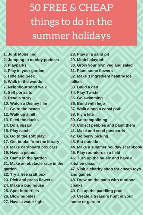 A List Of 50 Free And Cheap Things To Do In The Summer Holidays With