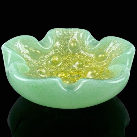 Barovier Toso Murano Light Green Gold Flecks Italian Art Glass Bowl Ashtray For Sale At 1stdibs