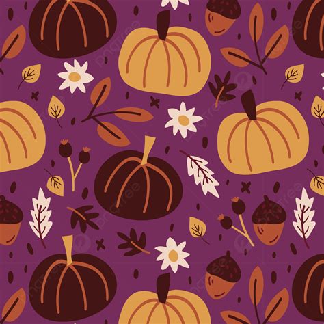 Purple Autumn Pattern With Pumpkin And Leaves Background Purple
