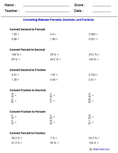 Gcse Maths Fractions Decimals And Percentages Worksheets