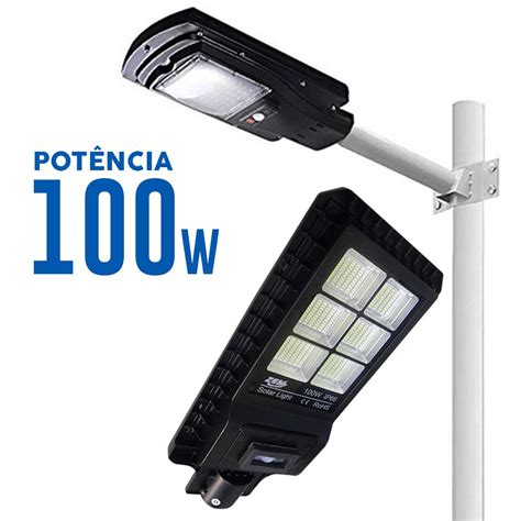 luminaria 100w solar refletor led placa fotovoltaica poste luz sensor resiste agua braslu