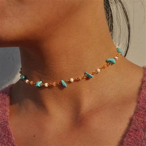 Bohemian Opal Stone Beaded Choker Necklaces For Women Tattoo Jewelry