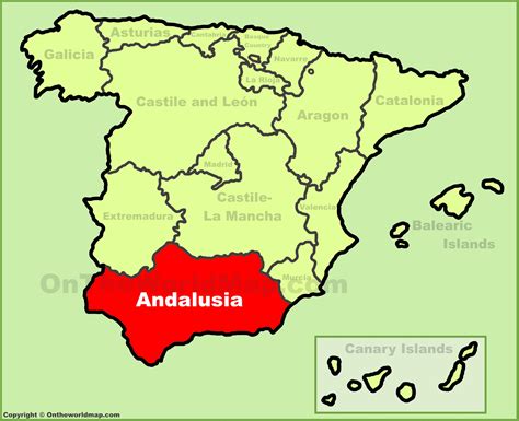 There are direct and transnational flights to spain from all over the world. Andalusia location on the Spain map
