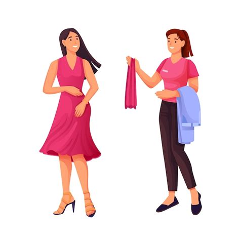 Premium Vector Shop Assistant Helping Woman Trying On Dress Young