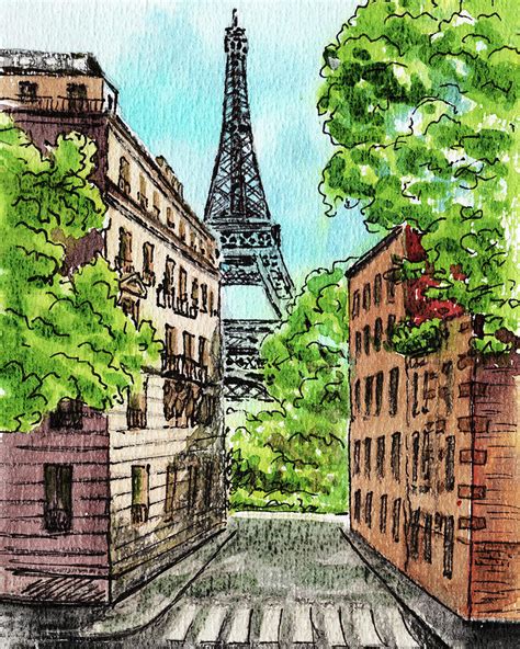 Summer Day In Paris Eiffel Tower Watercolor Painting By Irina