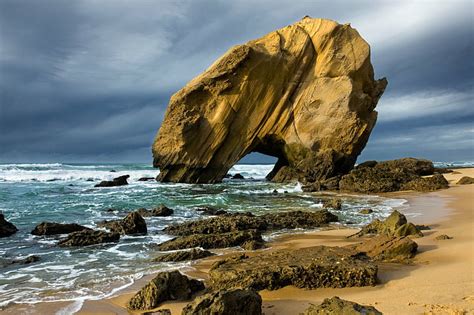 Earth Rock Arch Beach Horizon Ocean Sand Sea Hd Wallpaper