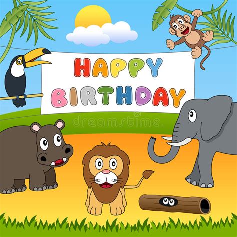 Wild Animals Happy Birthday Stock Vector Illustration Of Characters