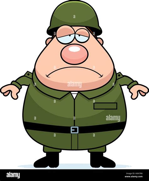 A Cartoon Illustration Of An Army Soldier Looking Tired Stock Vector