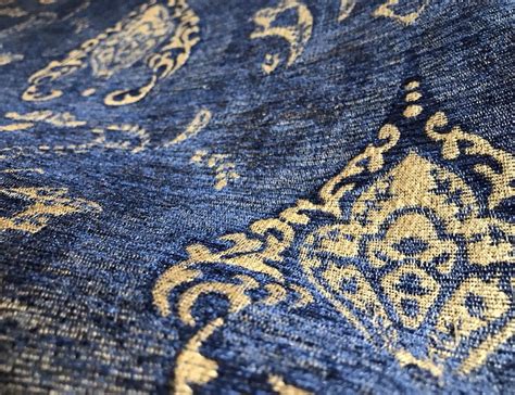 Swatch Designer Upholstery Chenille Velvet Fabric Blue Gold