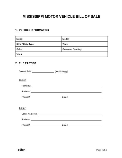 Free Mississippi Bill Of Sale Forms Pdf Word