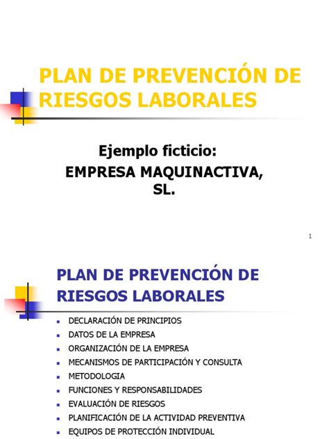 Plan De Prevención De Riesgos Laborales Pdf Planificación Derecho