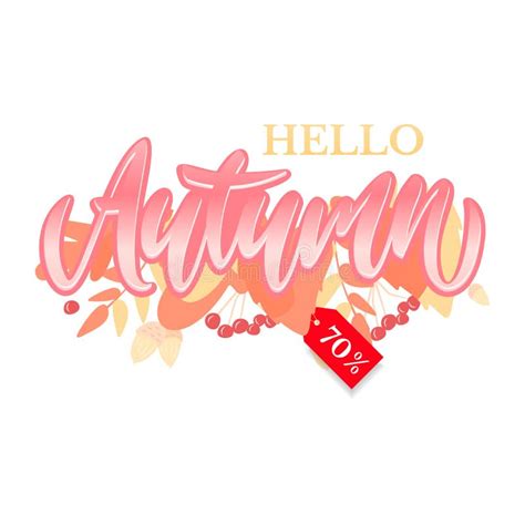 Trendy And Elegant Autumn Background With Lettering Hello Autumn Stock