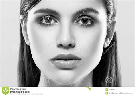 Beautiful Woman Face Studio On White With Lips Black And